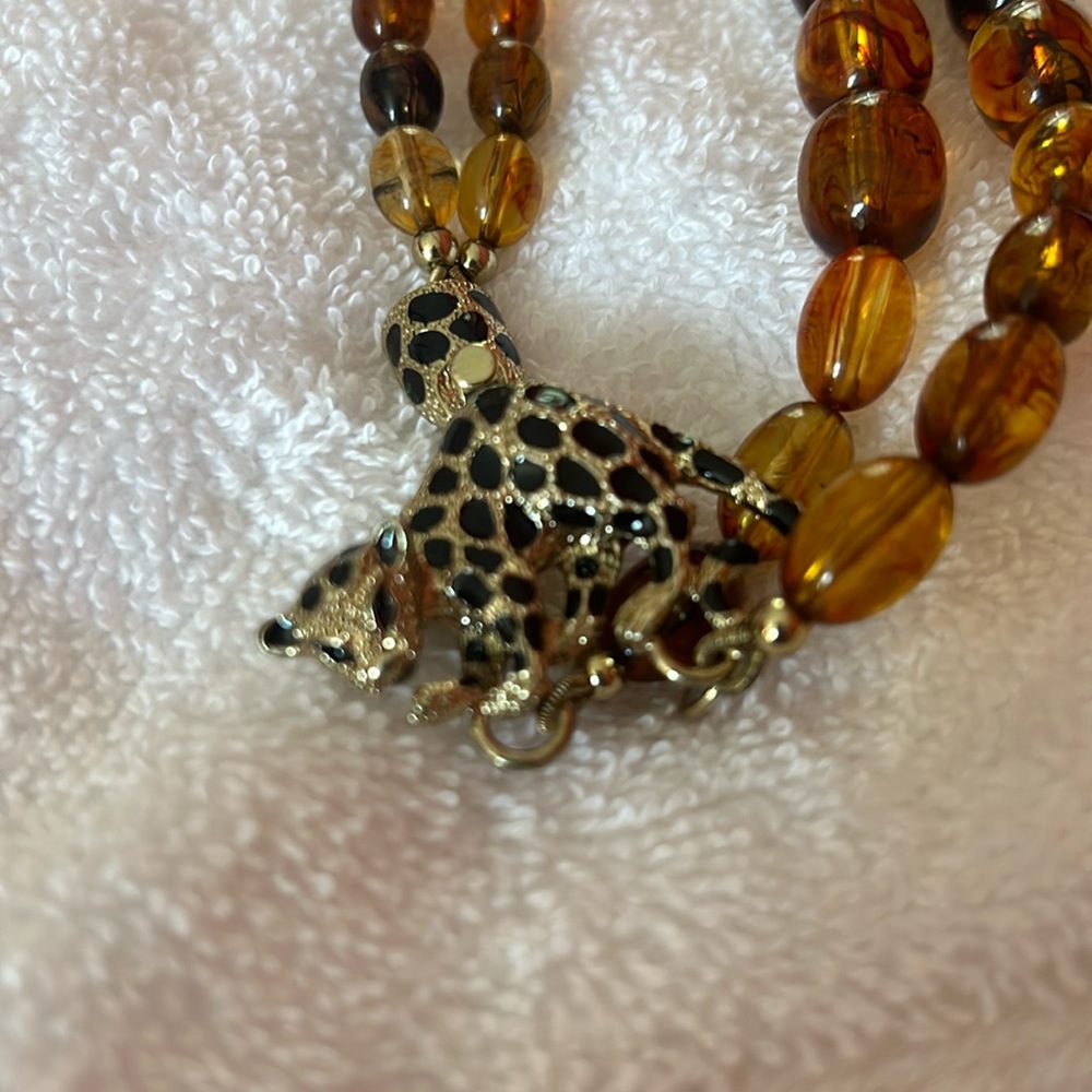 Talbots necklace with spotted leopard at the bottom